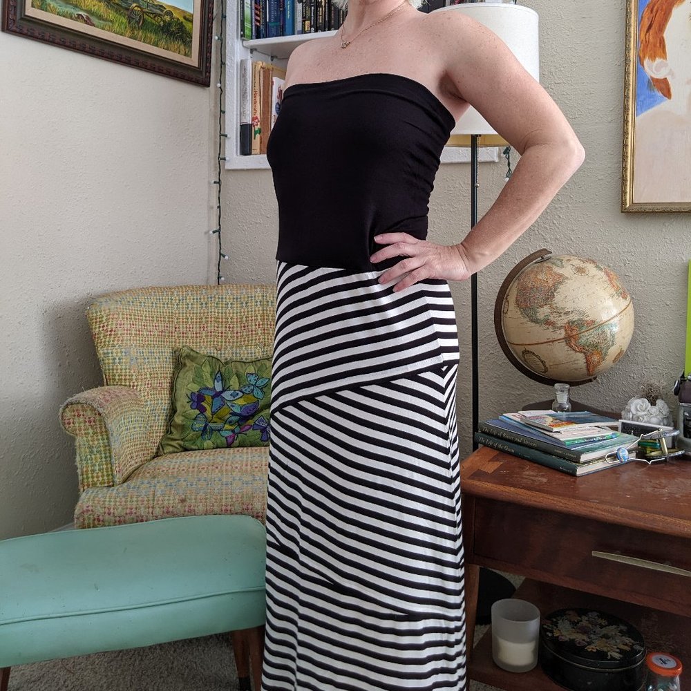 Monochrome Black & White Stripe Maxi Tube Dress | Inc International Concepts